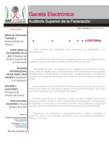 Año 1, Número 3 | Octubre 2009 - Auditoría Superior de la Federación