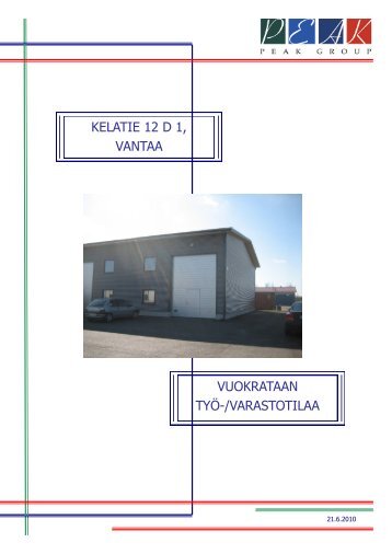 kelatie 12 d 1, vantaa vuokrataan työ-/varastotilaa - Toimitilat.fi