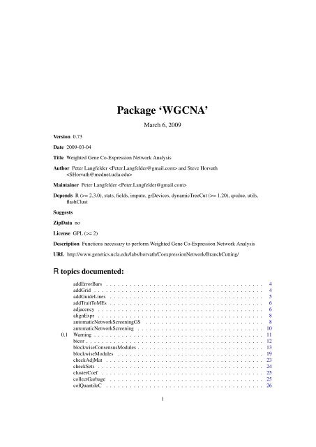 Package 'WGCNA' - Laboratory Web Sites - UCLA