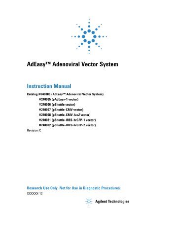 Manual: AdEasy Adenoviral Vector System - UCLA Human Genetics