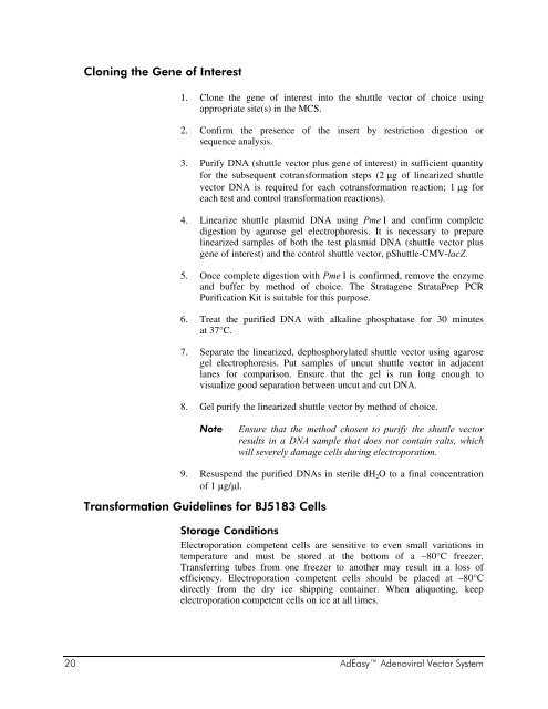 Manual: AdEasy Adenoviral Vector System - UCLA Human Genetics