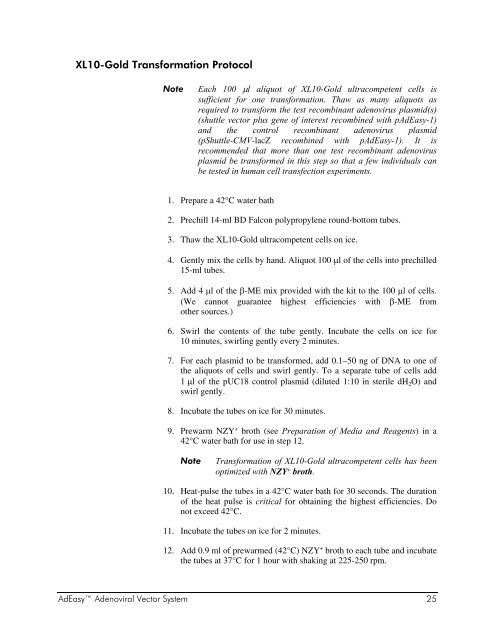 Manual: AdEasy Adenoviral Vector System - UCLA Human Genetics