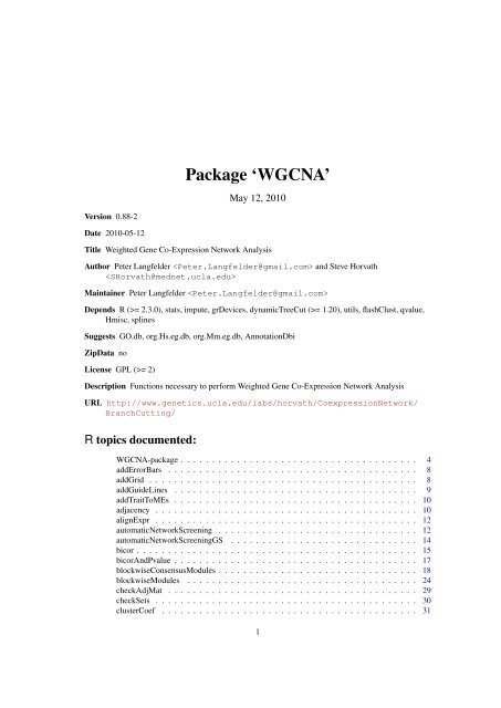 Package 'WGCNA' - Laboratory Web Sites - UCLA