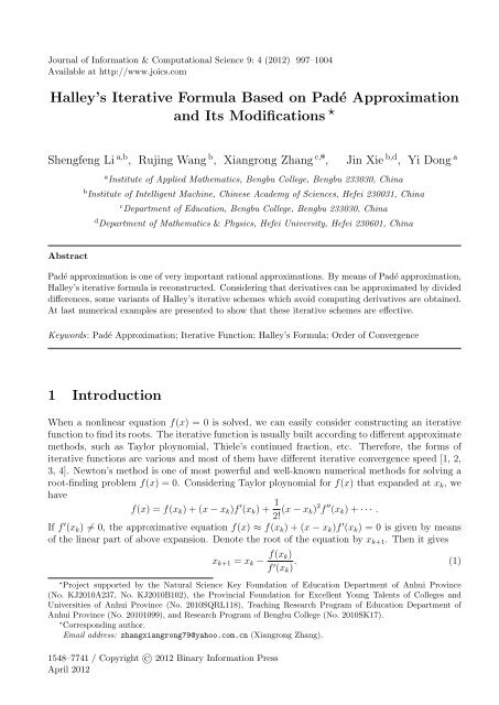 Metode Halley Halley's Iterative Formula Based on Padé Approximation and Its ...