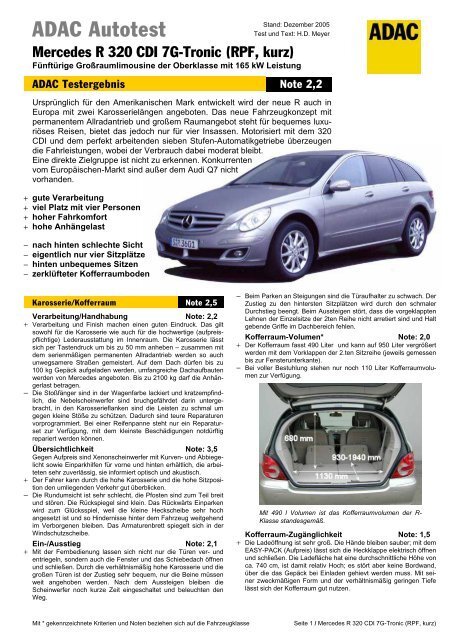 Umfassender Test Mercedes R 320 Cdi 7g Tronic Adac