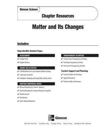 Chapter 3 Resource: Matter and its Changes