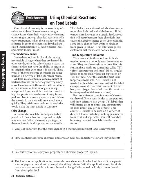 Chapter 3 Resource: Matter and its Changes