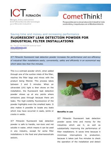 fluorescent leak detection powder for industrial filter installations