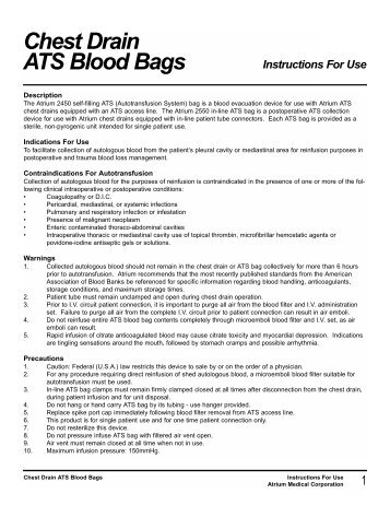 Chest Drain ATS Blood Bags - Atrium Medical Corporation