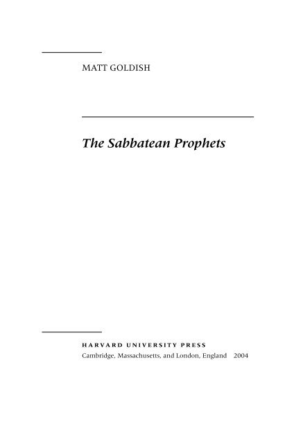 The Sabbatean Prophets