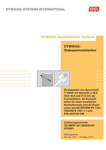 DYWIDAG Geotechnische Systeme DYWIDAG- Stabspannstahlanker