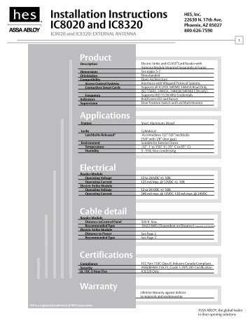 IC8020 and IC8320 Installation Instructions - Hes