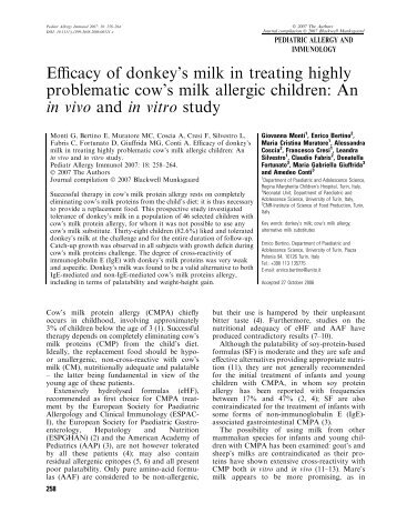 Efficacy of donkey's milk in treating highly problematic ... - Eurolactis