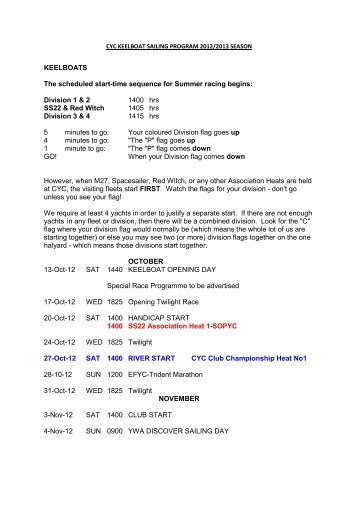 KEELBOATS The scheduled start-time sequence for Summer racing ...