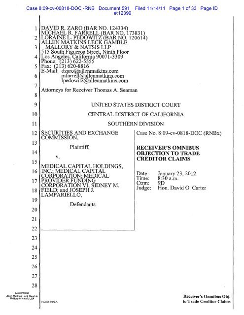 9 receiver's omnibus objection to trade creditor claims - Waverton