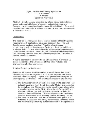 Agile Low-Noise Frequency Synthesizer - Spectrum Microwave by ...