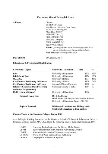 See detailed Resume - INFLIBNET Centre