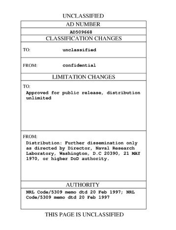 UNCLASSIFIED AD NUMBER CLASSIFICATION CHANGES - DTIC