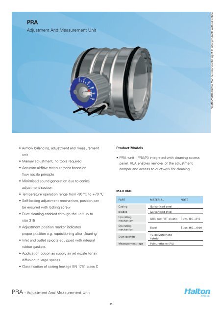 Adjustment And Measurement Unit - Halton