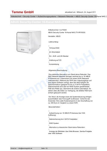 ABUS Security-Center 16-Kanal NAS (TVVR70020) - security-live ...