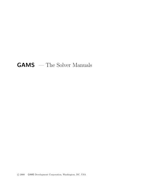 GAMS â The Solver Manuals - Available Software