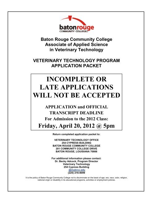 incomplete or late applications will not be accepted - Baton Rouge ...