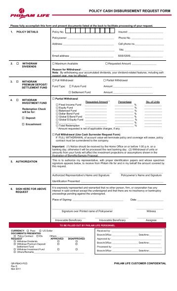 Policy Cash Disbursement Request Form - Philam Life