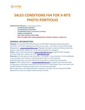 SALES CONDITIONS F64 FOR X-RITE PHOTO PORTFOLIO