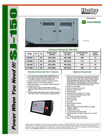 John Deere UL 150 kW Diesel Generator Specs - Hardy Diesels and ...