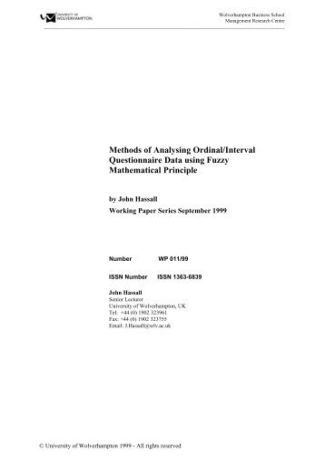 Methods of Analysing Ordinal/Interval Questionnaire Data using ...