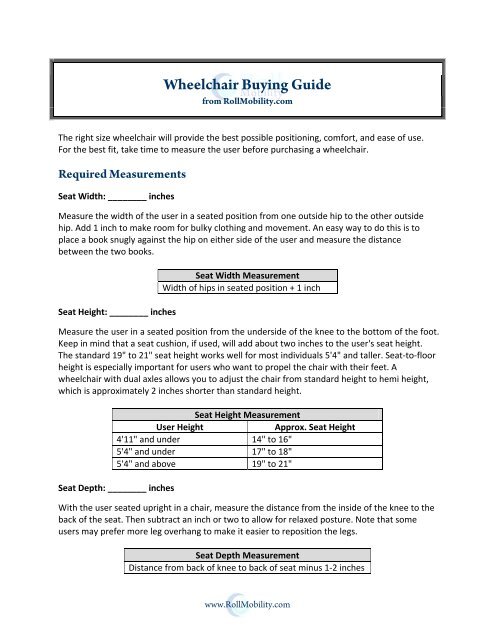 the pdf version of this Wheelchair Buying Guide - Roll Mobility