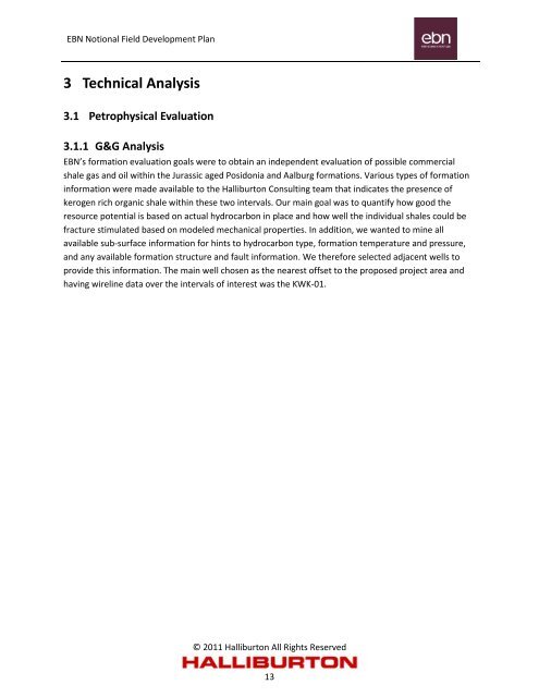 Notional Field Development Final Report - EBN