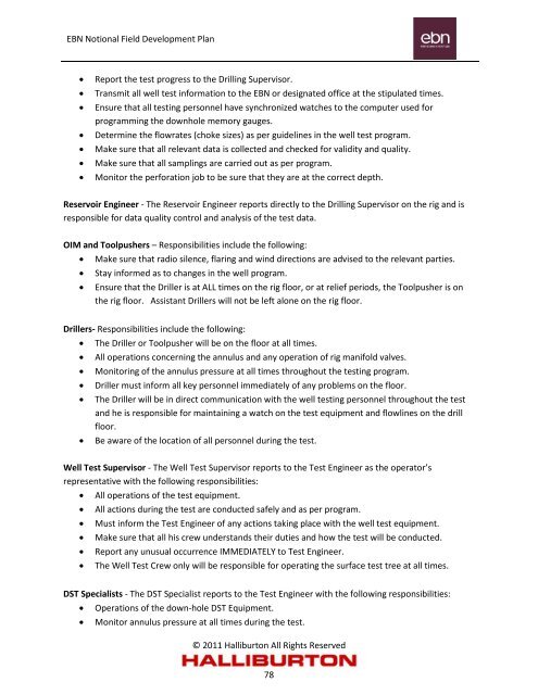 Notional Field Development Final Report - EBN