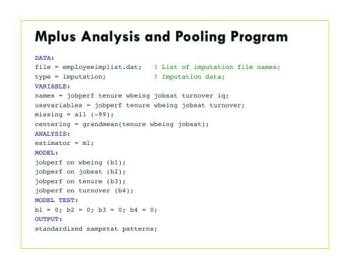 Multiple Imputation in Mplus