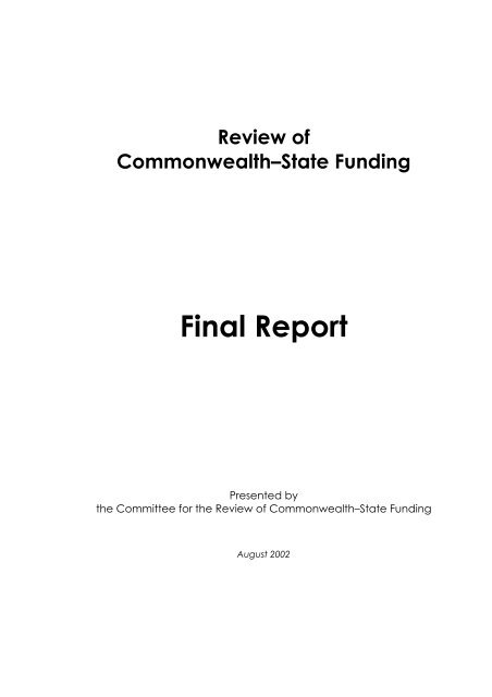 Garnaut Fitzgerald Review of Commonwealth-State Funding