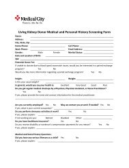 Living Kidney Donor Screening Form - Medical City Dallas Hospital