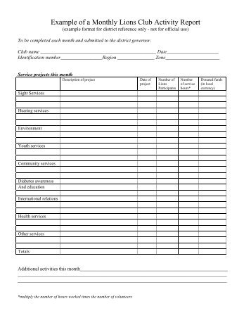 Monthly Activity Report for the Month of - Fonddulaclions.org