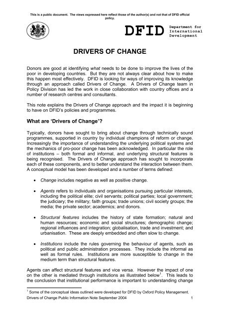DFID's 'drivers of change' - GSDRC