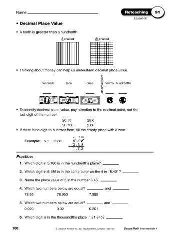 10) 91-100 Reteach lessons