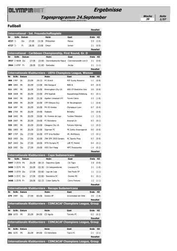 Tagesprogramm 24.September - OlympiaBet