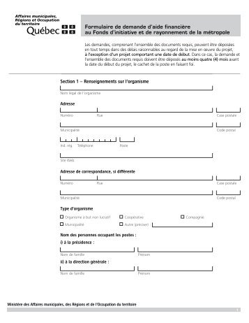 Formulaire de demande d'aide financiÃ¨re au Fonds d'initiative et de ...