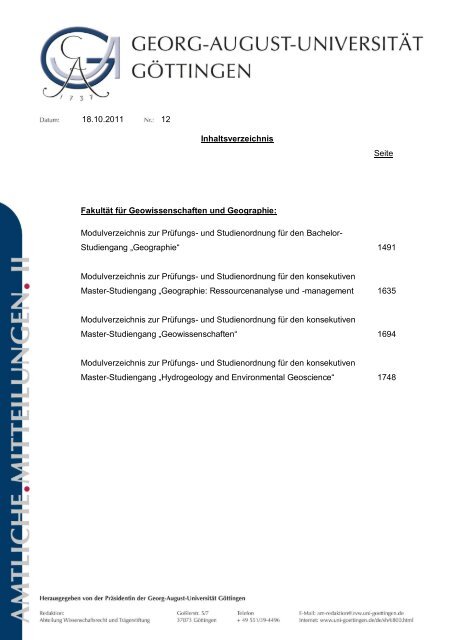 Amtliche Mitteilungen II Ausgabe 12 - Georg-August-Universität ...