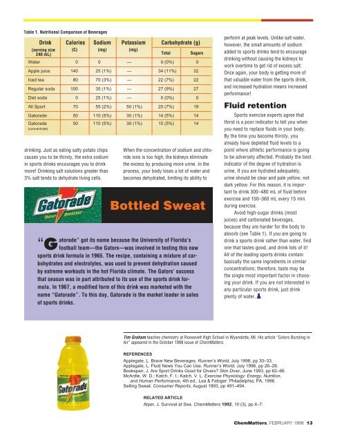 Sports Drinks: Don't Sweat the Small Stuff - American Chemical ...