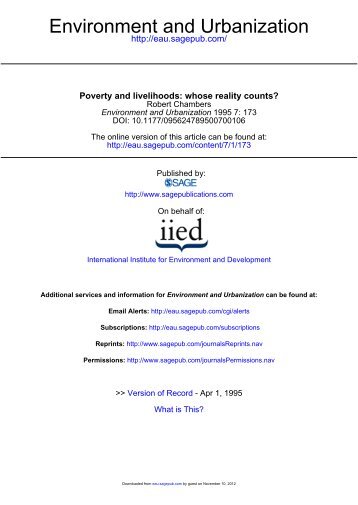 Poverty and livelihoods: whose reality counts? Robert Chambers