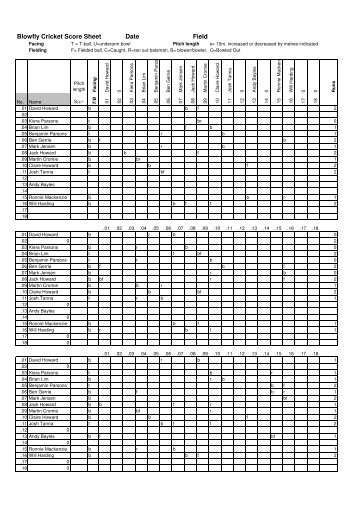 Blowfly Cricket Score Sheet Date Field