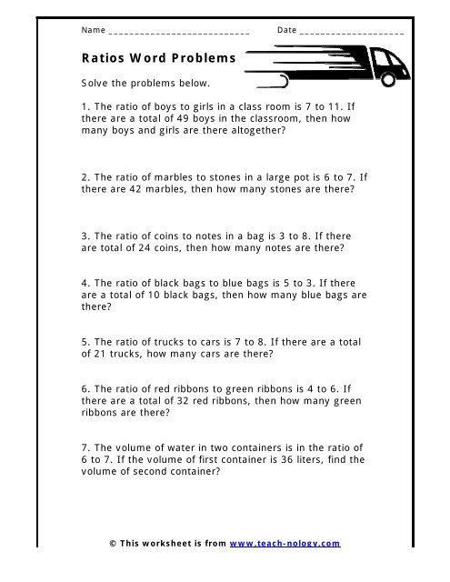 Ratios Word Problems - Teach-Nology