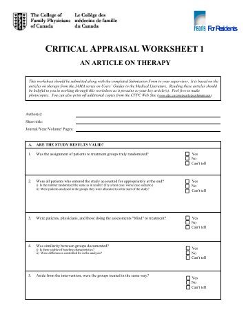 Critical Appraisal Worksheets