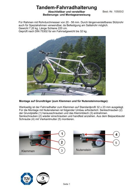 Tandem-Fahrradhalterung - AUBU.DE - Shop Katalog