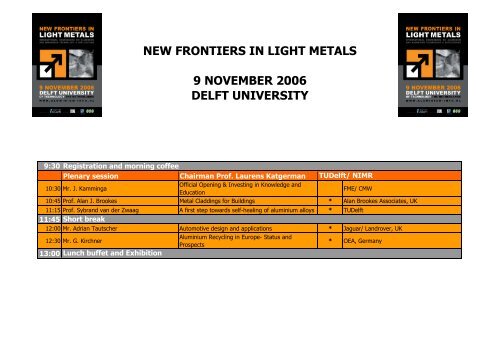 new frontiers in light metals 9 november 2006 delft university