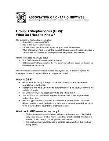 Group B Streptococcus (GBS): What Do I Need to ... - Ontario Midwives